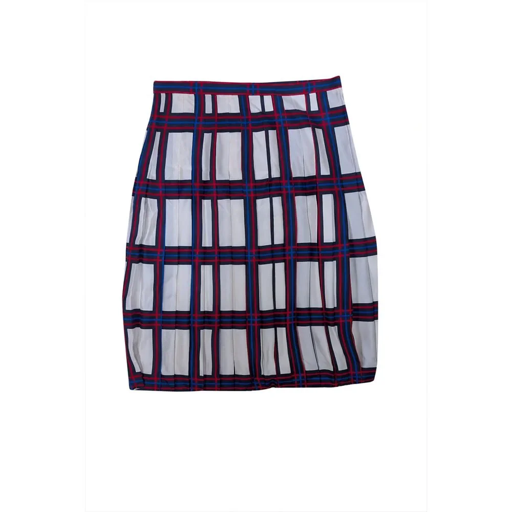 Tory Burch - Ivory, Black, Red, & Blue Plaid Pleated Skirt Sz 10